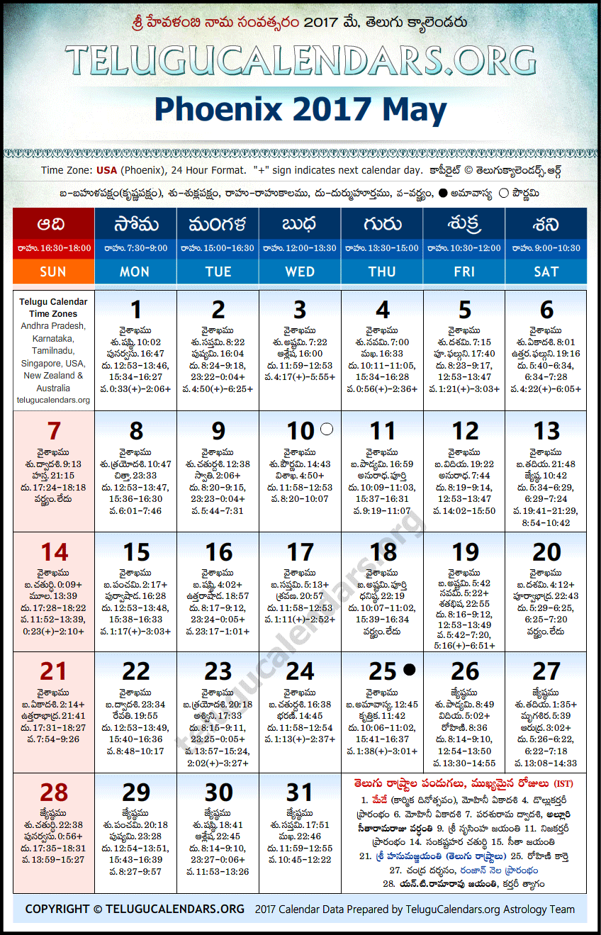 Telugu Calendar 2017 May, Phoenix
