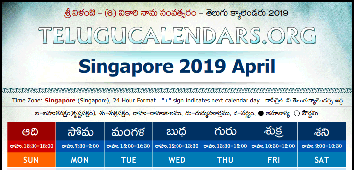 Telugu Calendar 2019 April