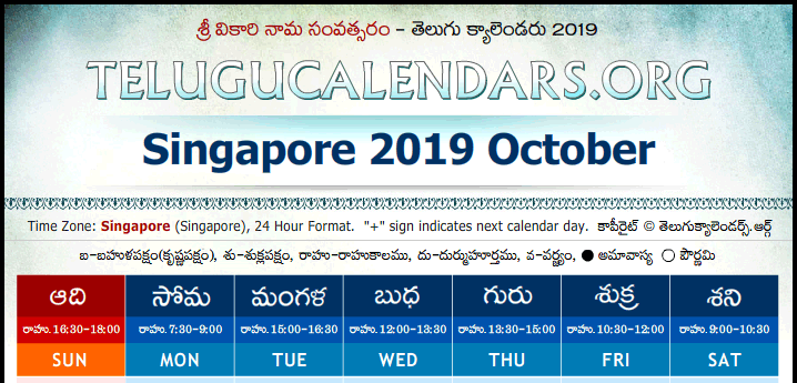 Telugu Calendar 2019 October