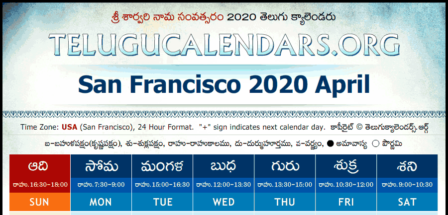 Telugu Calendar 2020 April