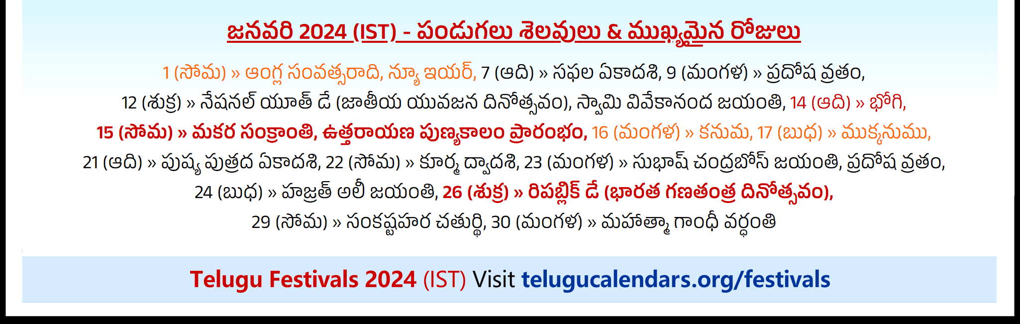 Telugu Festivals 2024 January Phoenix
