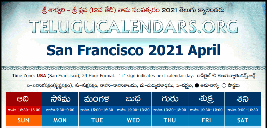 Telugu Calendar 2021 April