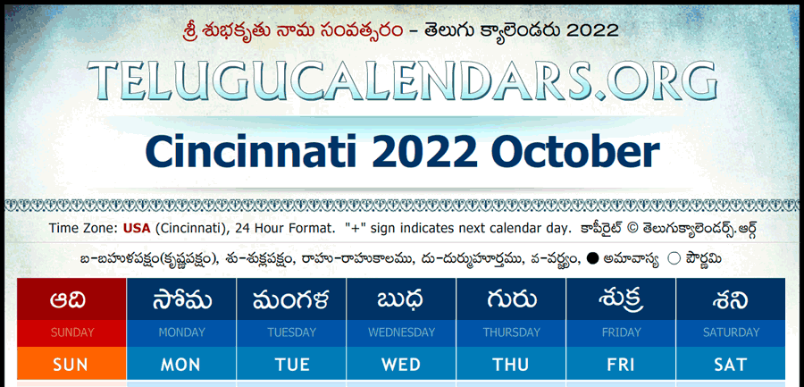 Telugu Calendar 2022 October