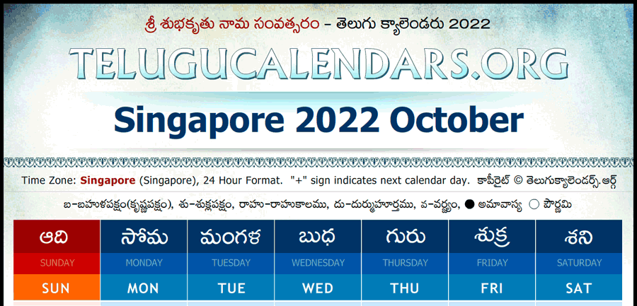 Telugu Calendar 2022 October