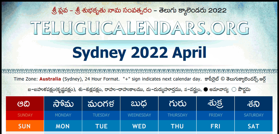 Telugu Calendar 2022 April